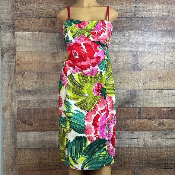 Nanette Lepore Dis Rose Tropical Floral Strapless Sheath Dress Size 10 - Picture 2 of 12